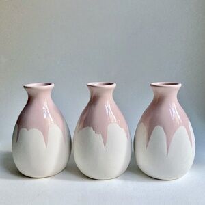 Set of 3 Isaac Mizrahi Pink & White Pottery Vases, 1990's